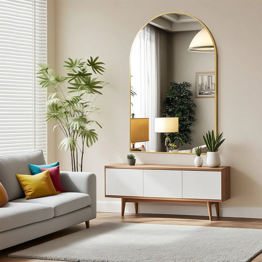 JHK Arched Glass Mirror For Wall Modern Framed Bathroom Decor