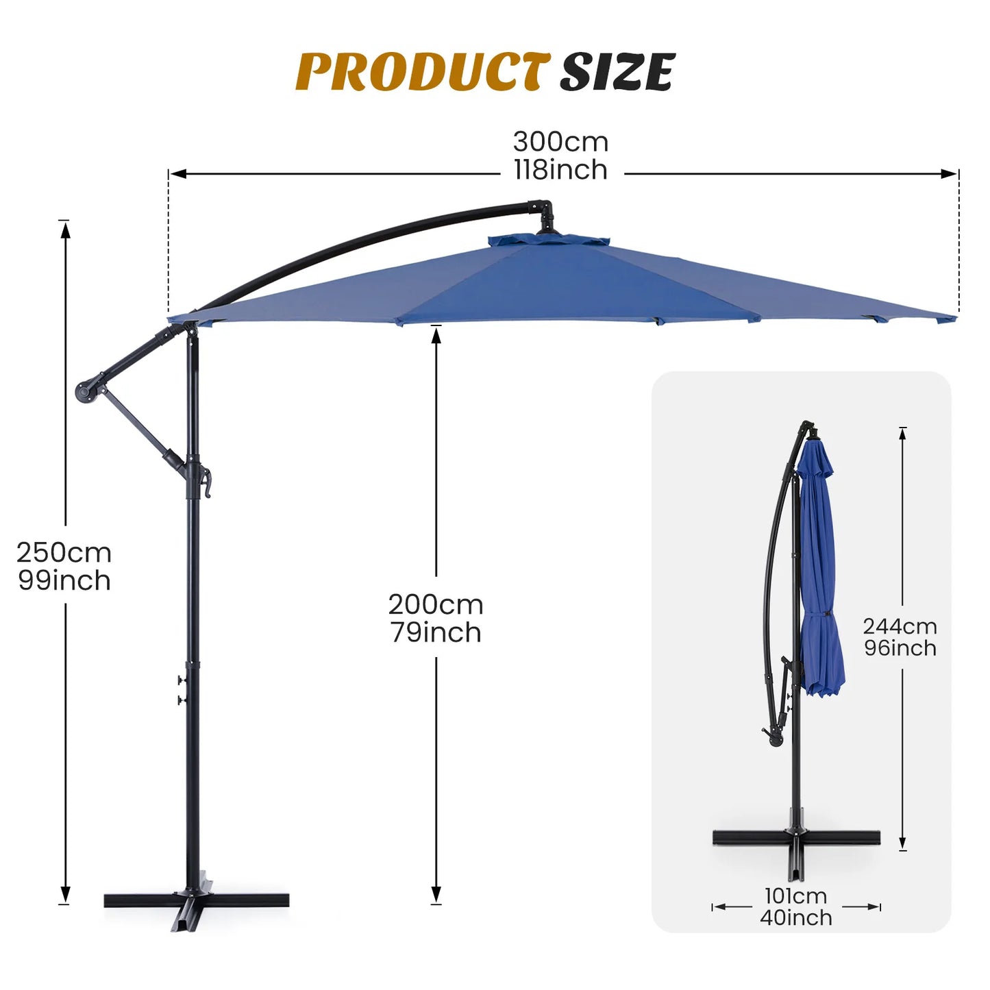 JHK Outdoor Cantilever Patio Umbrella With Easy Tilt UV Protection