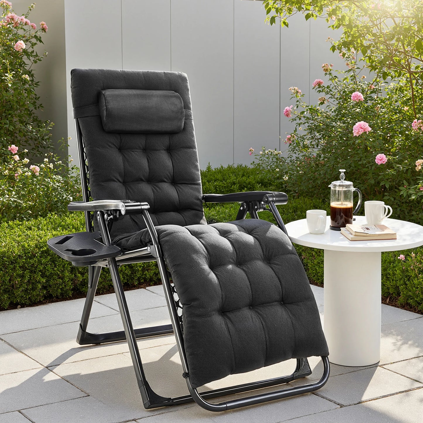 JHK Zero Gravity Recliner Outdoor Lounge Chair with Cup Holders