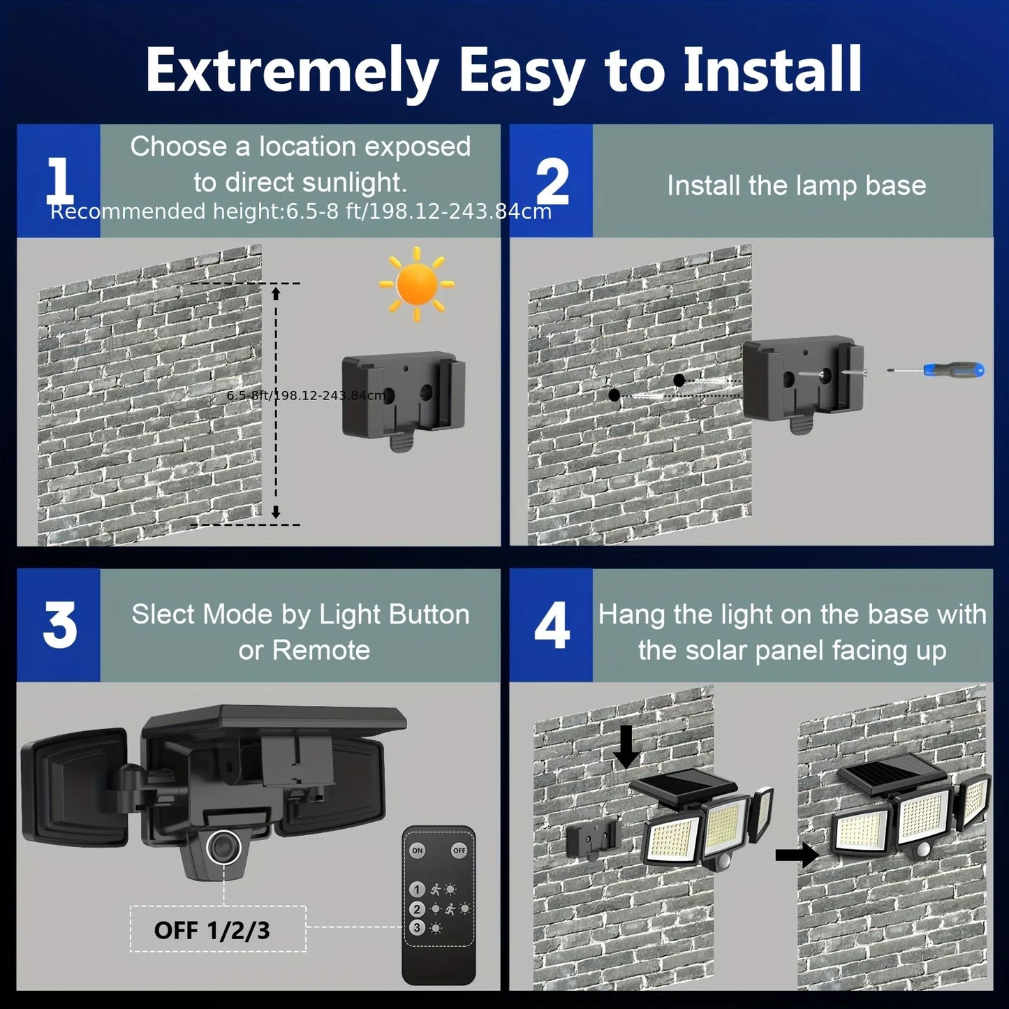 SZRSTH 3 Pack Outdoor Solar Lights With Motion Sensor 2800LM