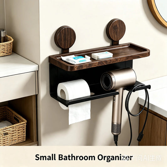 Bathroom Wall Organizer Toilet Paper Holder Shelf Hairdryer Storage Rack