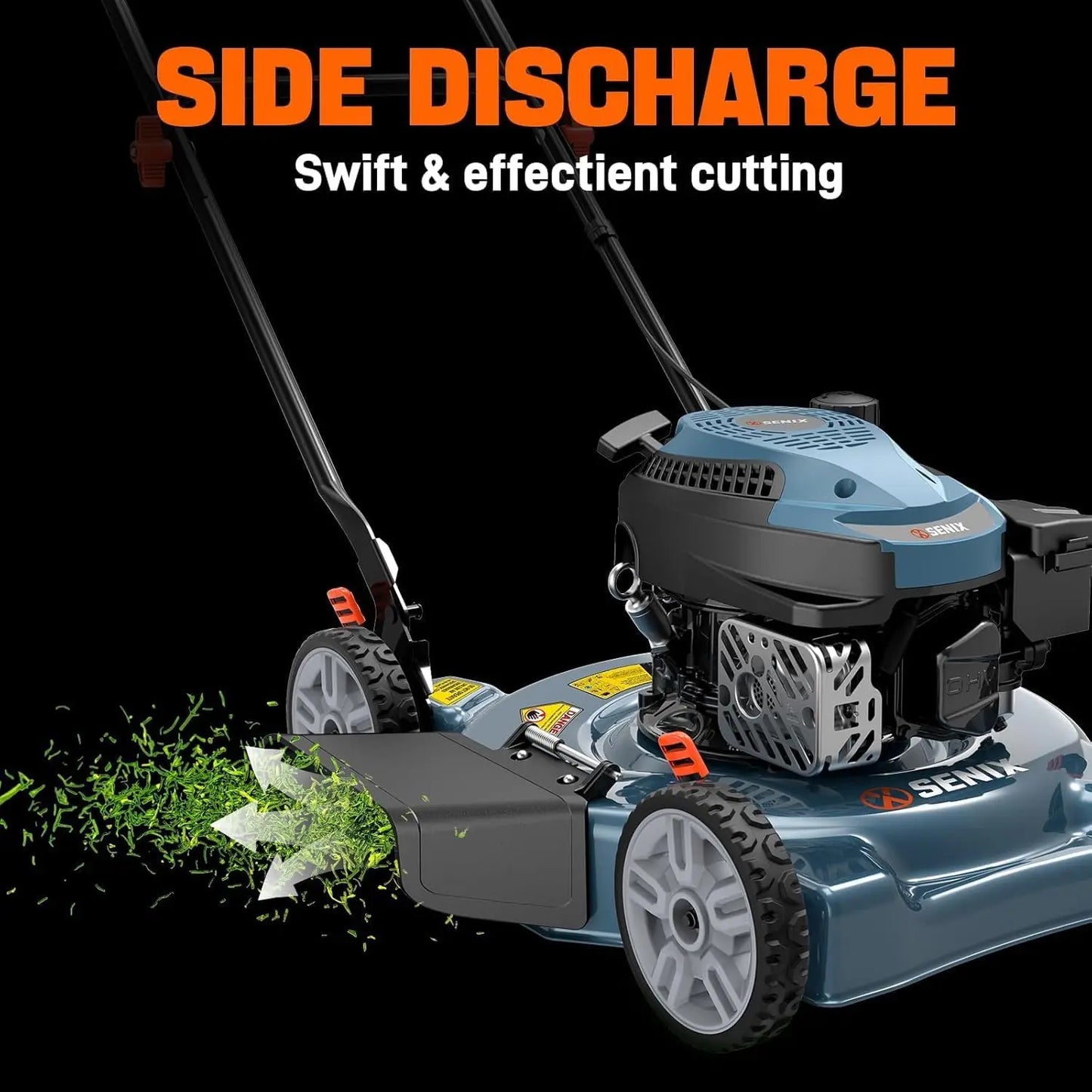 Gas Powered Lawn Mower With Side Discharge And Five Position Height Adjustment