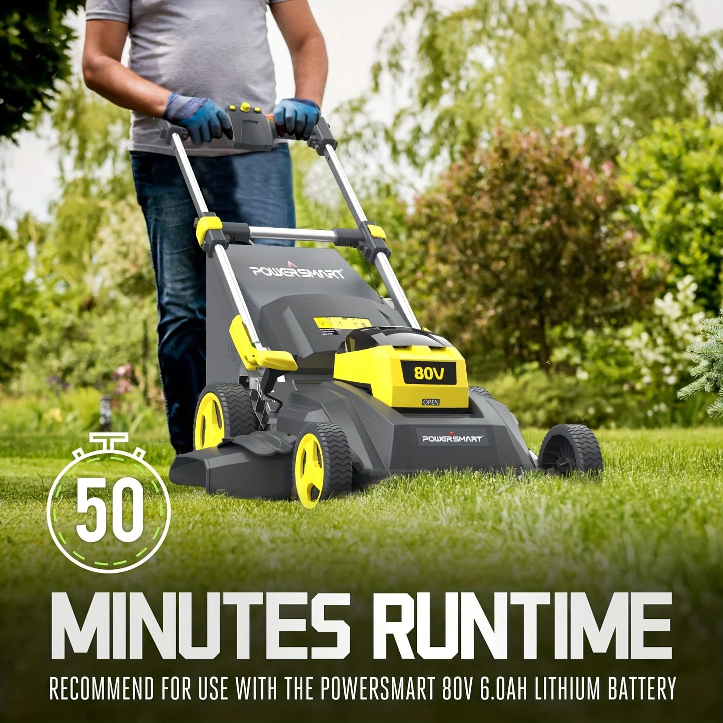 PowerSmart 80V Self-Propelled Cordless Lawn Mower With 6.0Ah Battery
