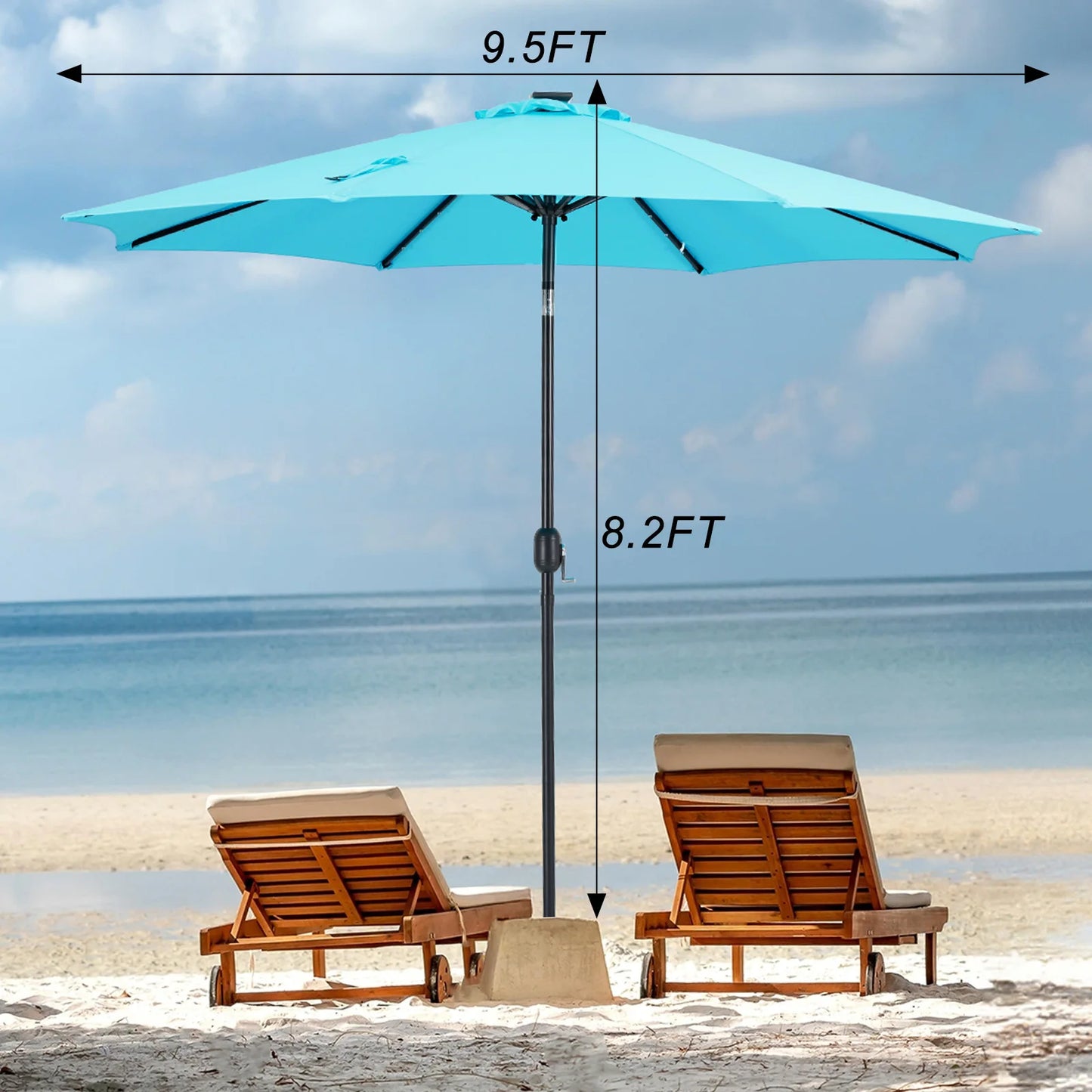 JHK Solar Patio Umbrella With 32 LED Lights Outdoor Shade