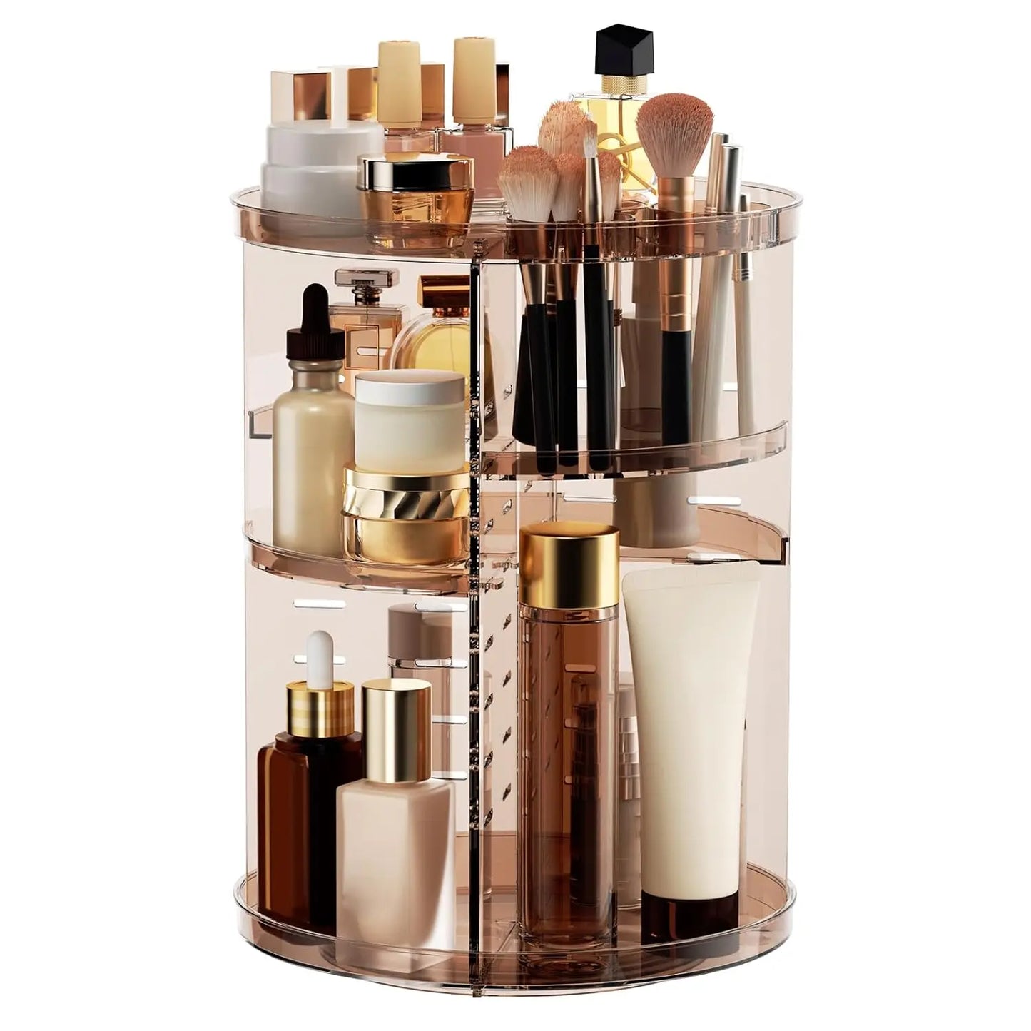 Rotating Makeup Organizer 8-Layer Spinning Cosmetic Storage With Brush Holder