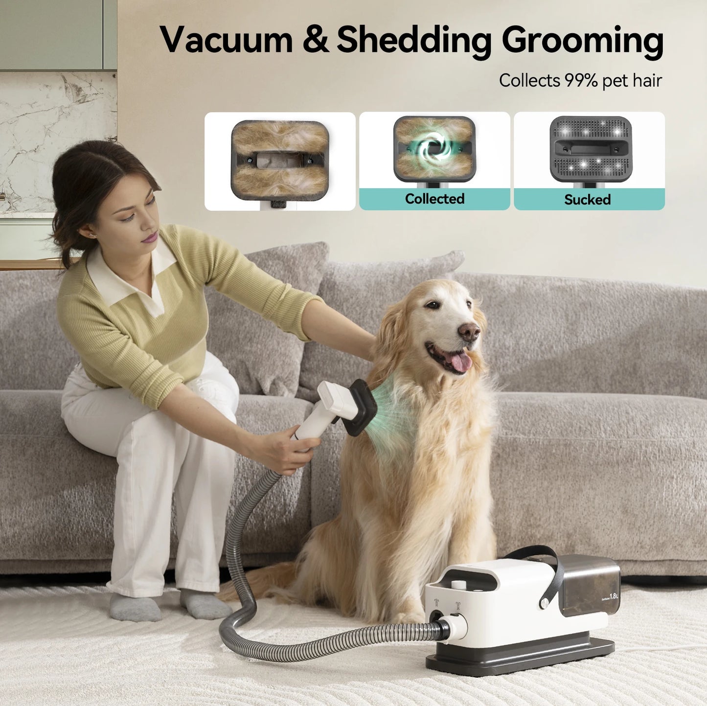 Amicura P1 Pet Grooming Vacuum and Hair Dryer 15kPa Set