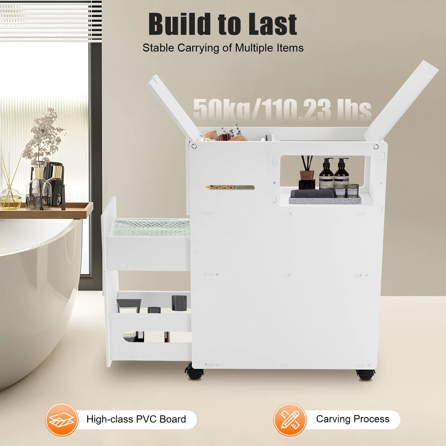 Modern PVC Narrow Floor Standing Bathroom Storage Cabinet With Drawers