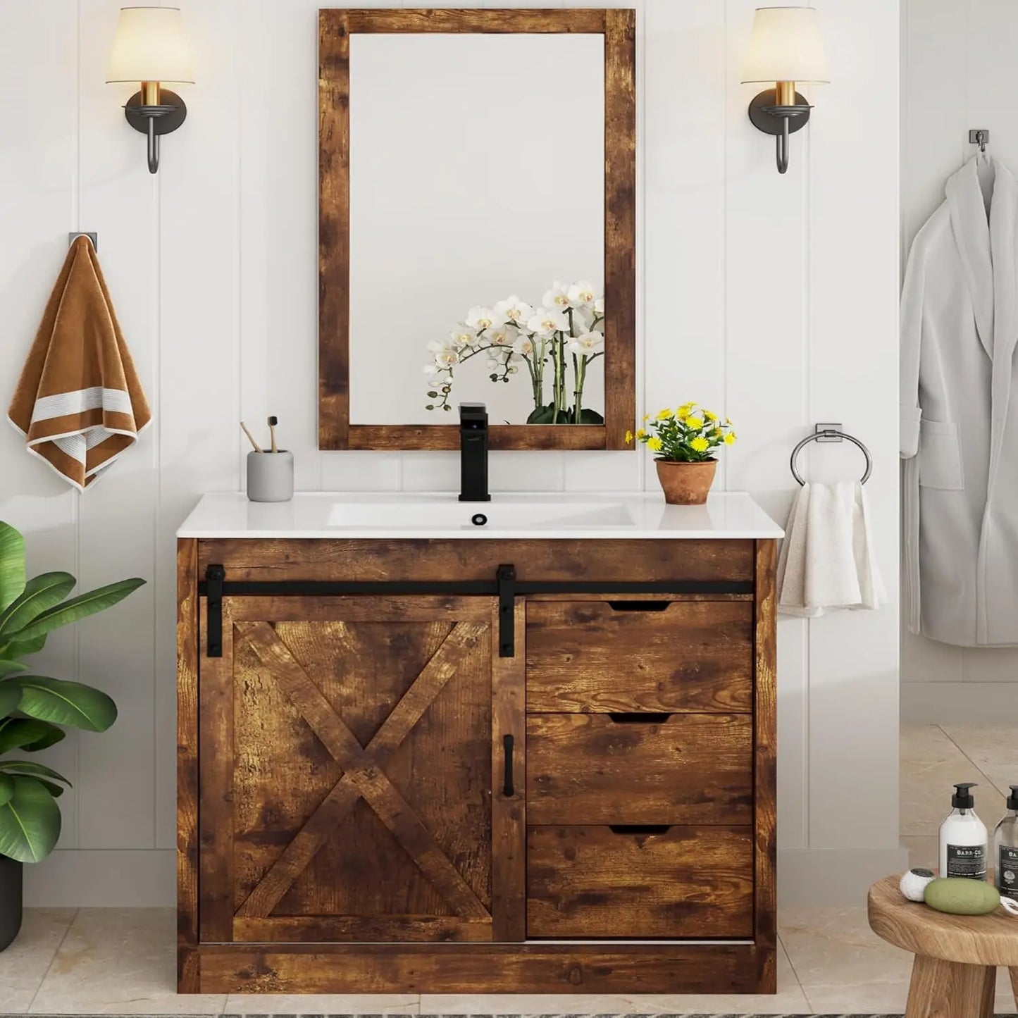 Guangbai Bathroom Vanity With Sink Faucet Mirror Farmhouse Storage Cabinet