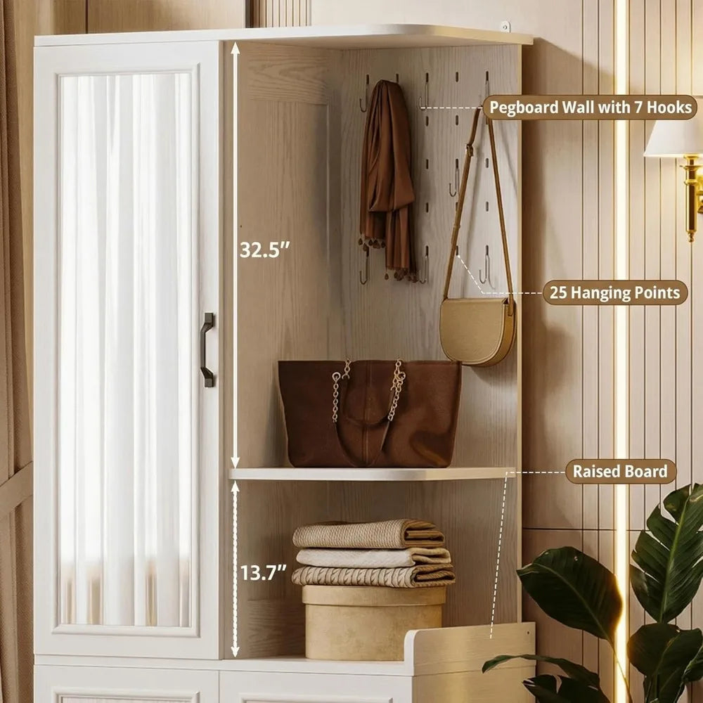 Armoire Wardrobe With Mirror 3 Doors 2 Cabinets And Pegboard