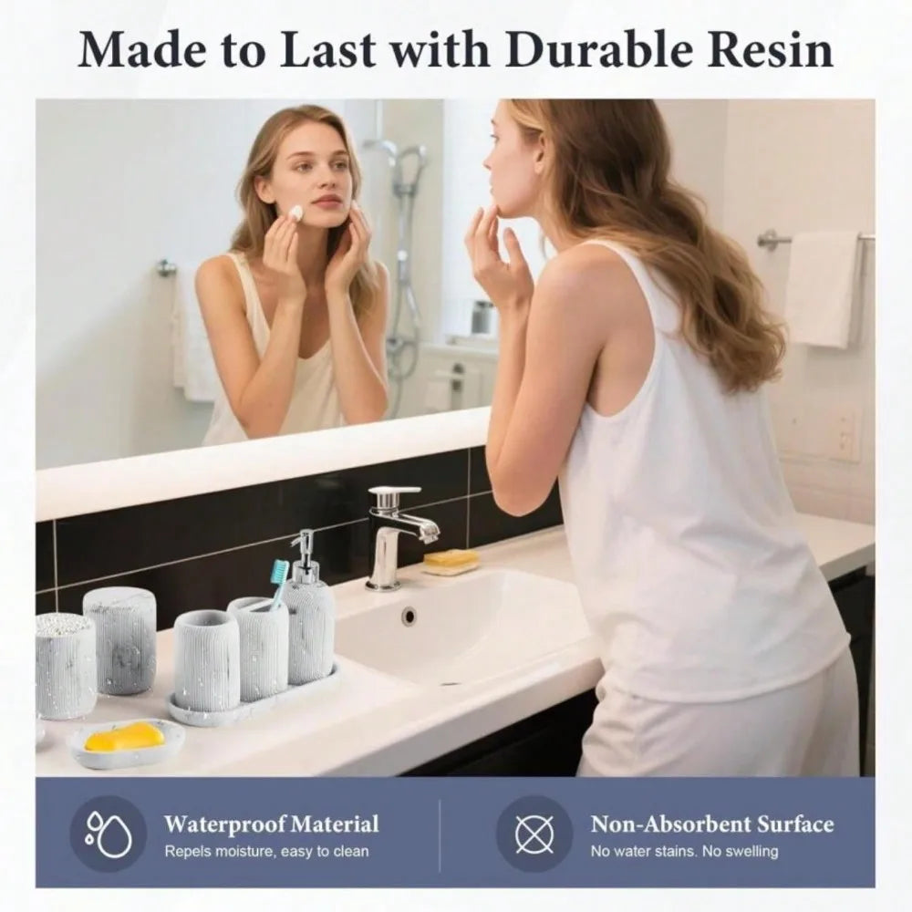 Resin Bathroom Set Toothbrush Holder Soap Dispenser Qtip Holder Tumbler