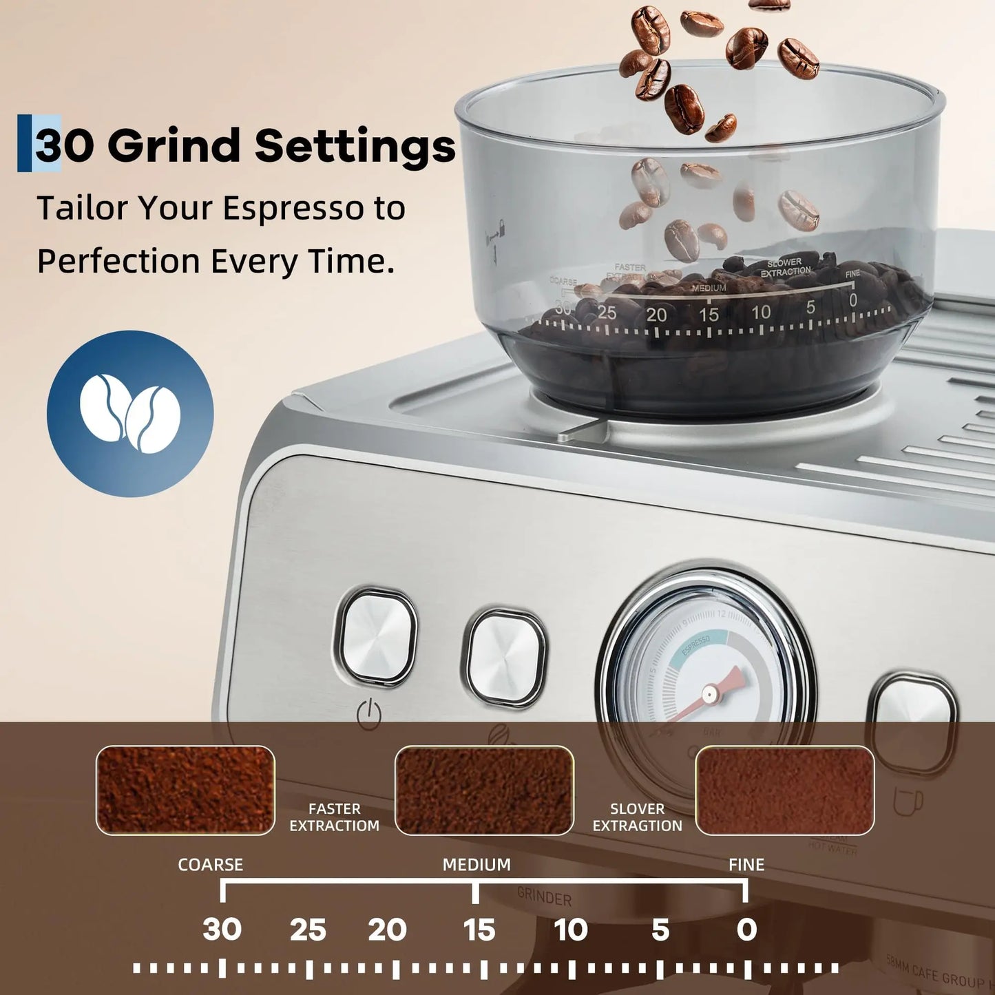 HiMISS Espresso Machine With Integrated Conical Burr Grinder