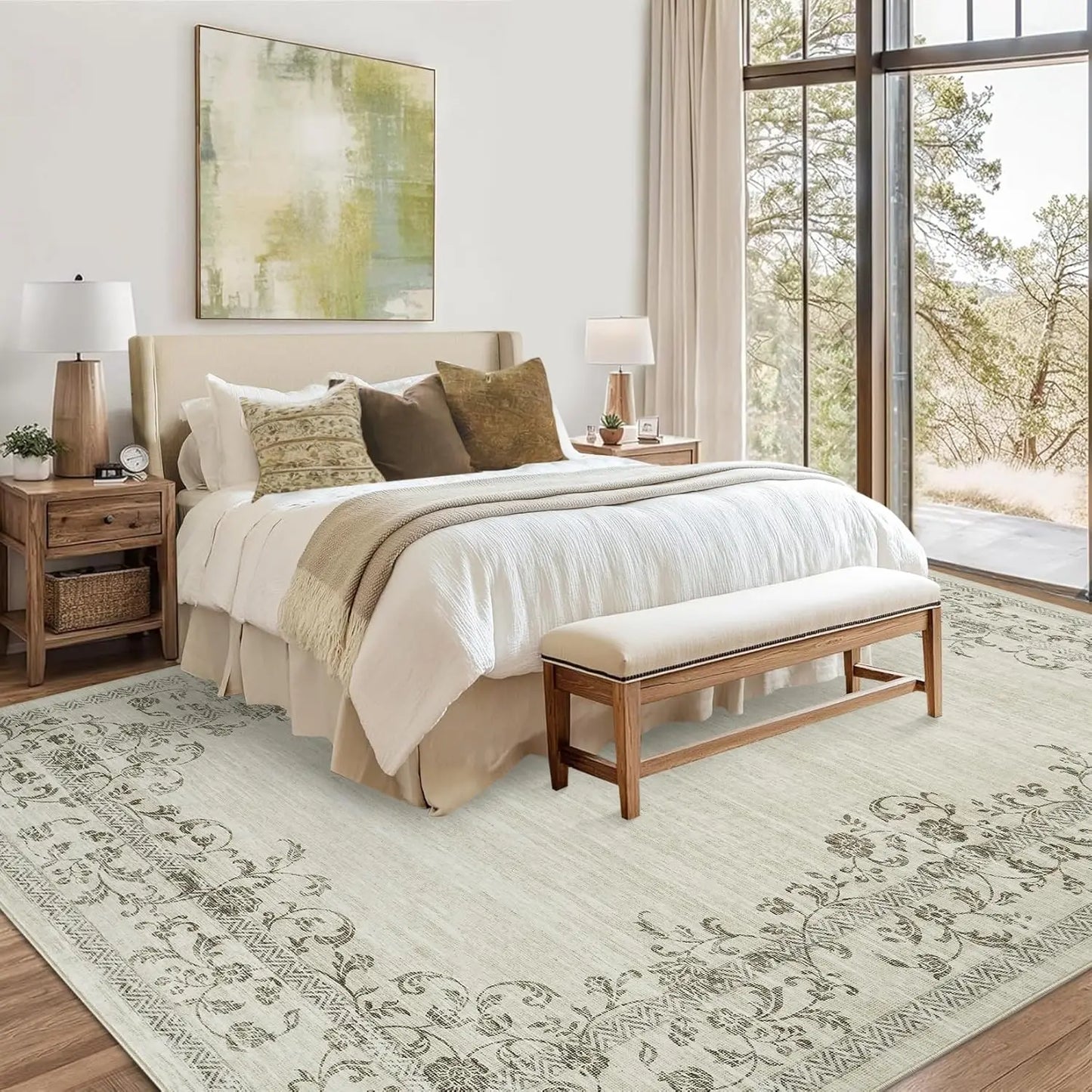 HiMISS Floral Bordered Washable Area Rug For Living Room