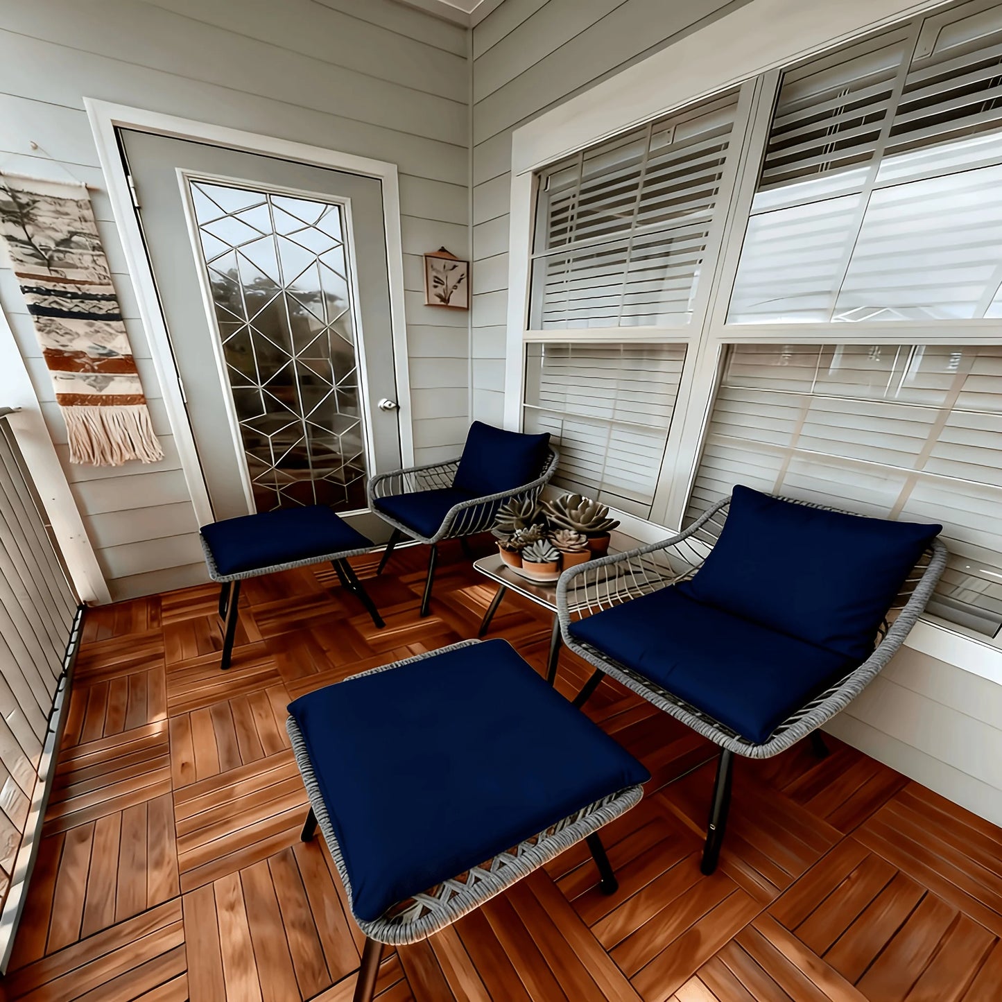 PIYRQ Outdoor Rattan Furniture Set Five Piece With Iron Frame