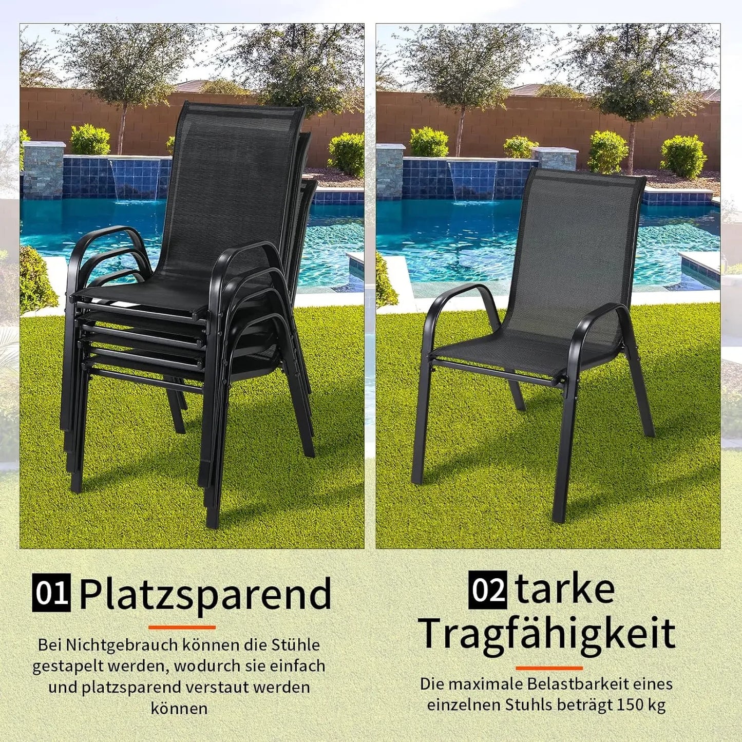 4-Piece Folding Garden Chairs Steel-Iron With Teslin Fabric High Back Load 150kg