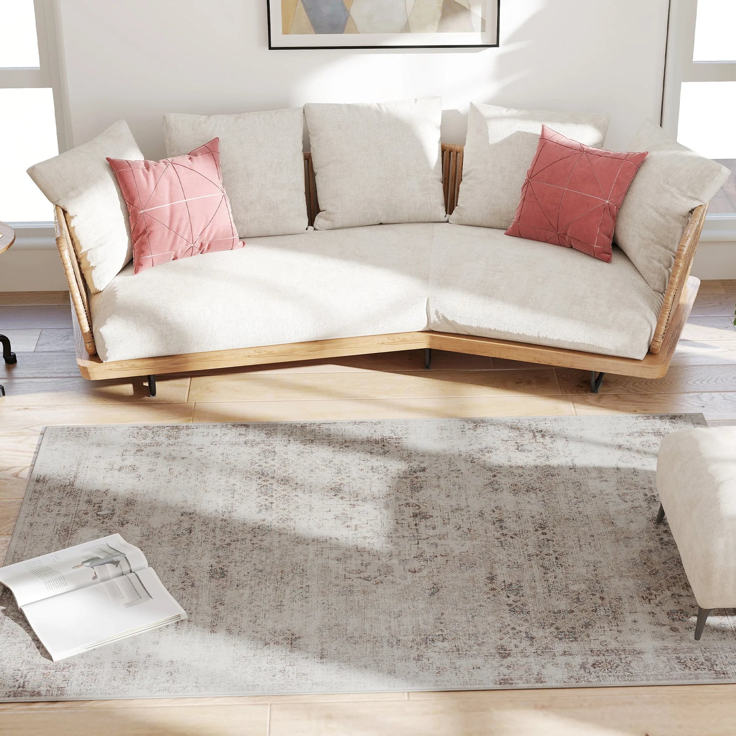 Machine Washable Geometric Area Rug With Non Slip Rubber Backing