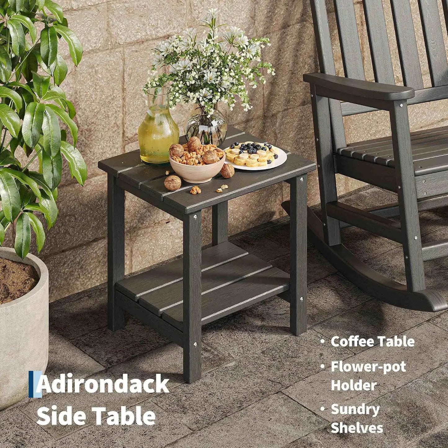 Garvee Wooden Adirondack Rocking Chair With Side Table