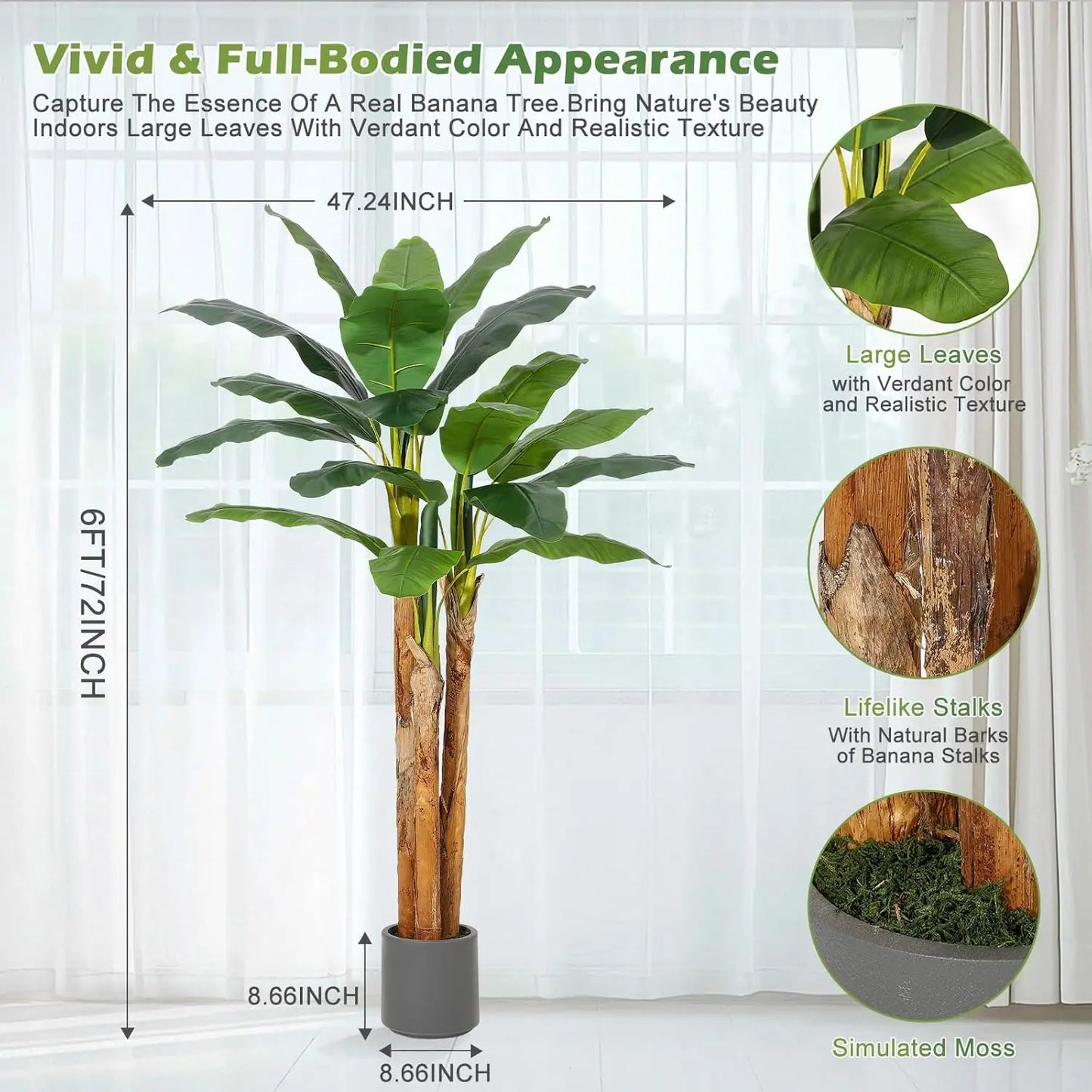 HiMISS Artificial Banana Tree In Grey Planter Faux Tropical Plant