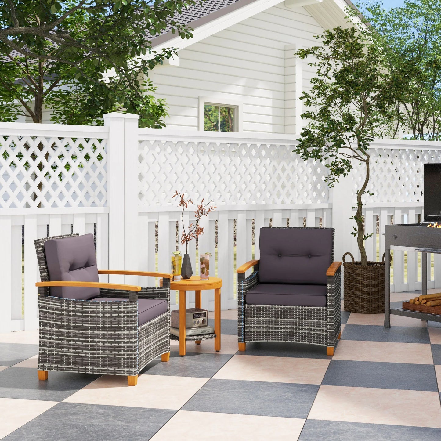 Wicker Patio Bistro Set 3 Pieces With Cushions Outdoor