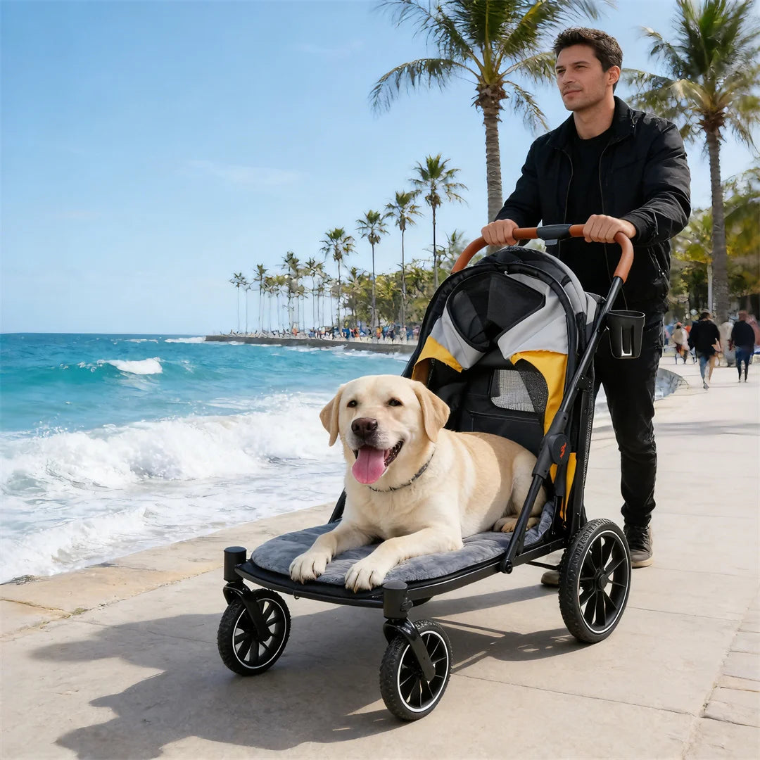 Portable Large Dog Stroller With One Click Folding Outdoor Use