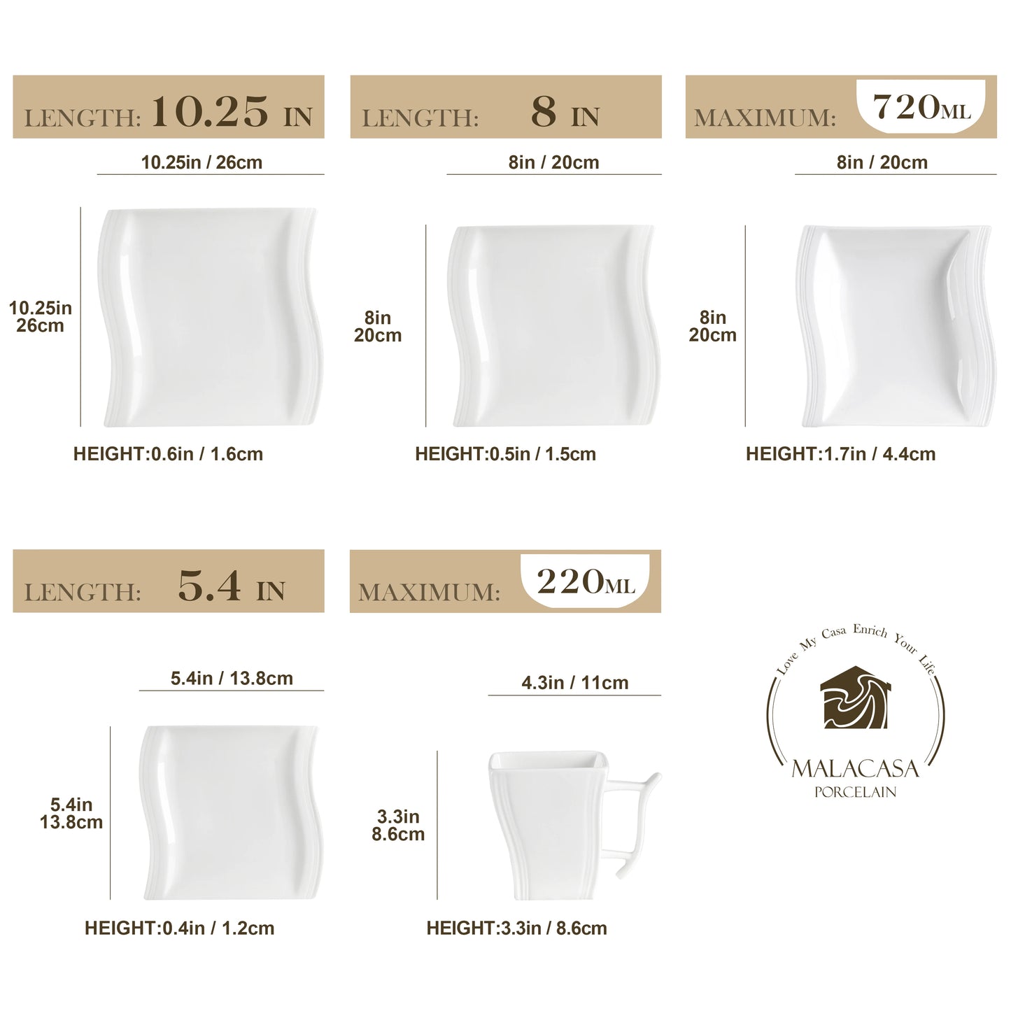 MALACASA Flora Porcelain Dinnerware Set for 12 People