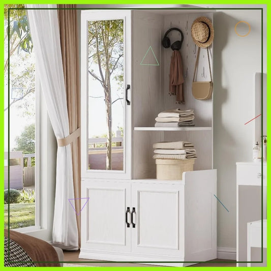 Armoire Wardrobe With Mirror 3 Doors 2 Cabinets And Pegboard