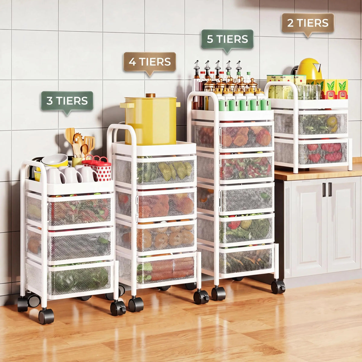 Studyset Rotating Kitchen Storage Cart With Wheels And Mesh Baskets