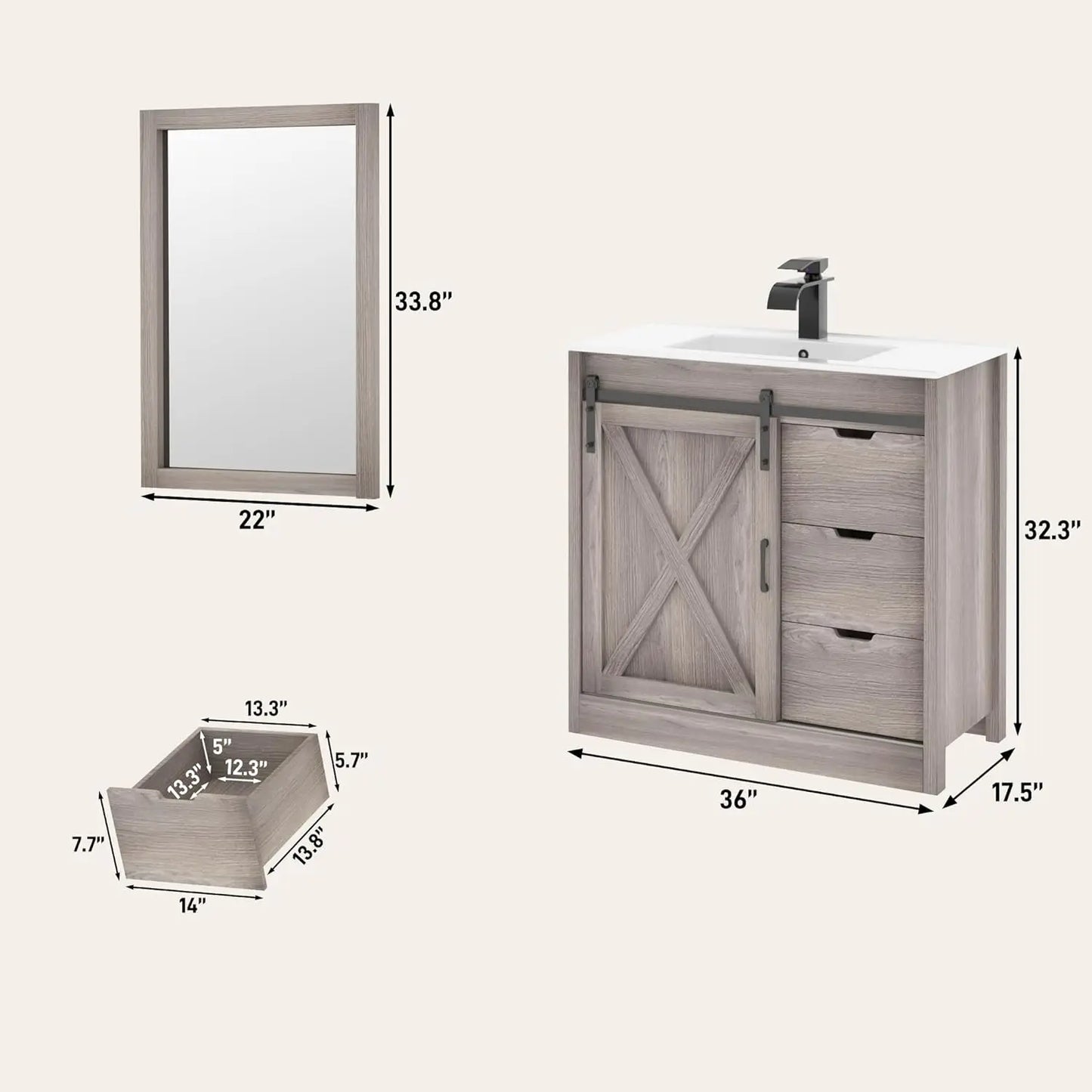 Guangbai Bathroom Vanity With Sink Faucet Mirror Farmhouse Storage Cabinet