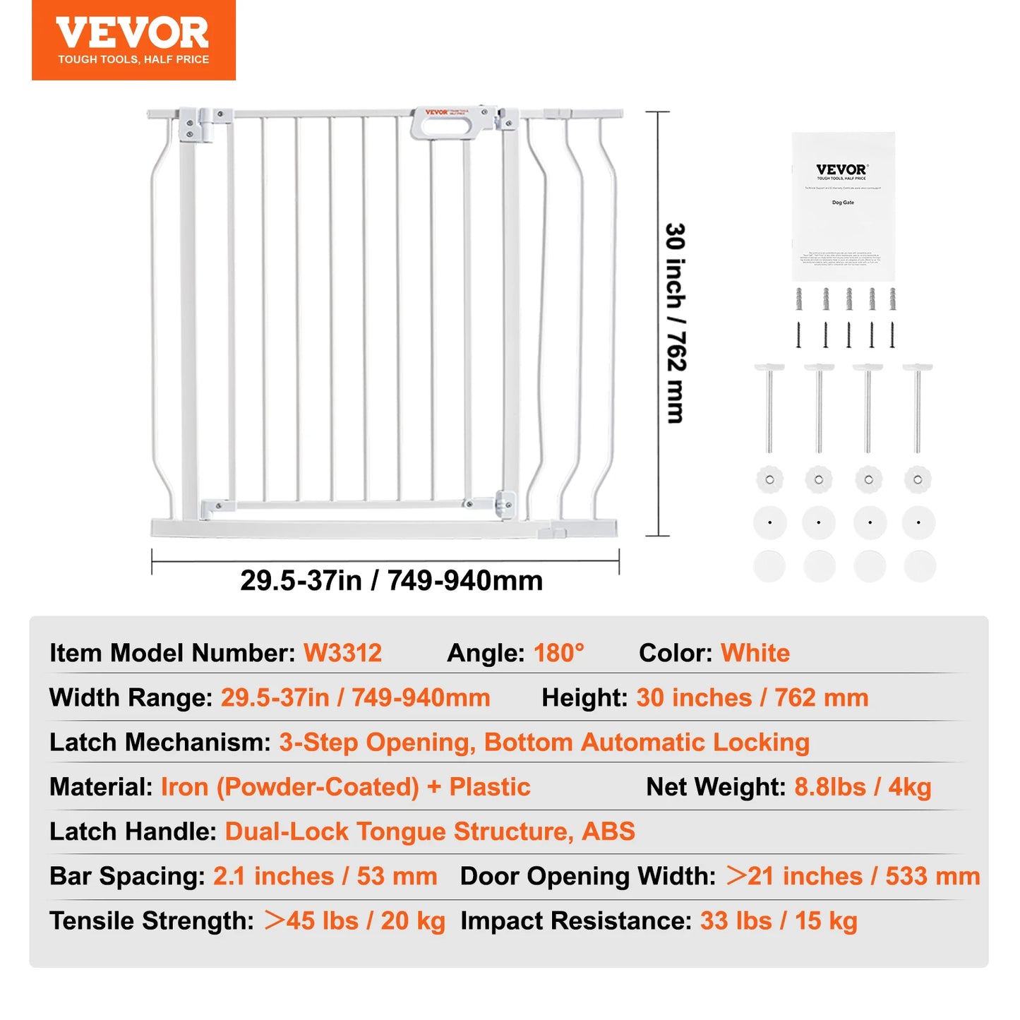 SucceBuy Baby Gate Pressure Mount Walk Through For Kids Pets