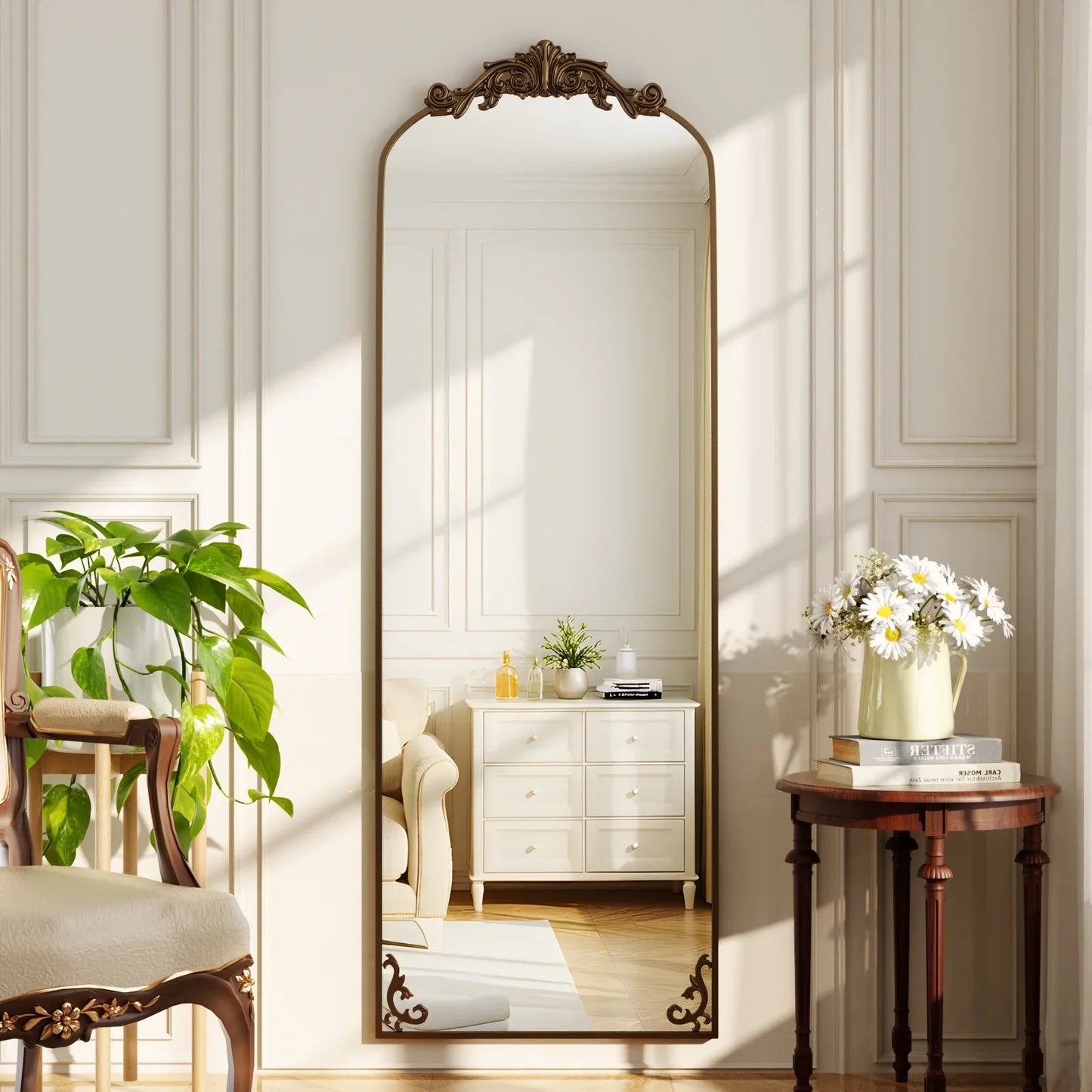 Beautypeak Baroque Flower Wall Mount Mirror Antique Style