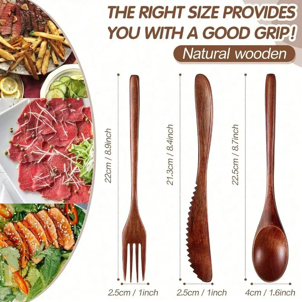 Wooden Utensil Set 12 Pieces Spoons Forks Knives Cutlery