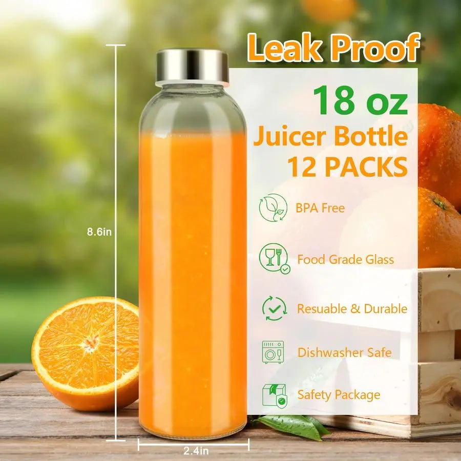 Glass Water Bottles With Lids Leak Proof Stainless Steel Cap