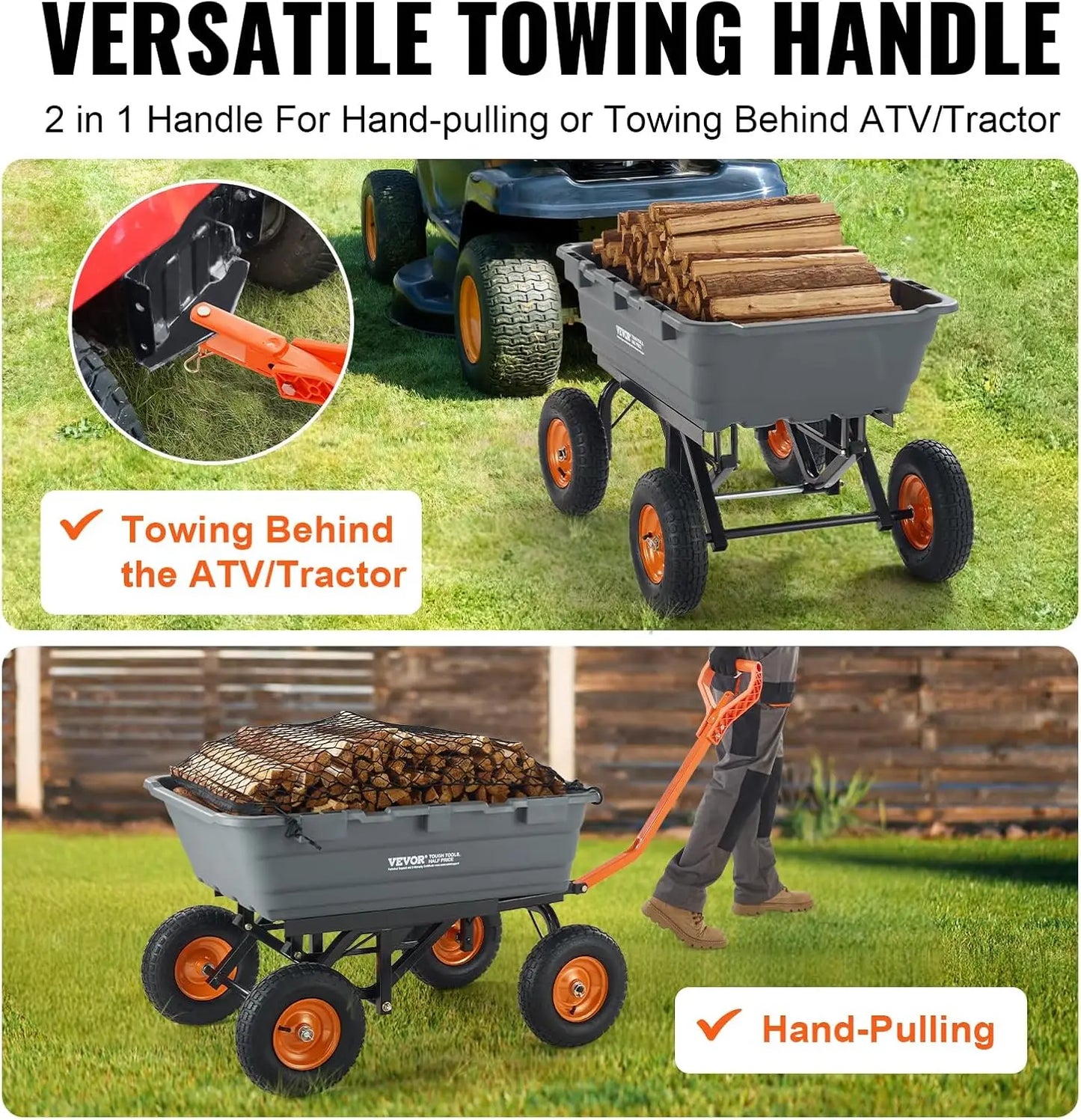 Poly Garden Dump Cart Wheelbarrow Wagon 1500Lb AllTerrain 13In Wheels
