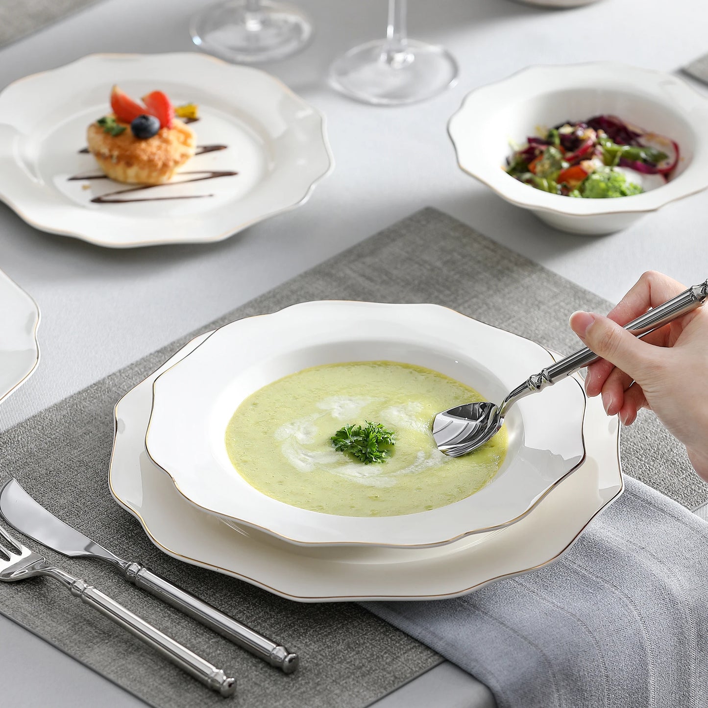 MALACASA Nordic Porcelain Tableware Set With Rimmed Dinnerware