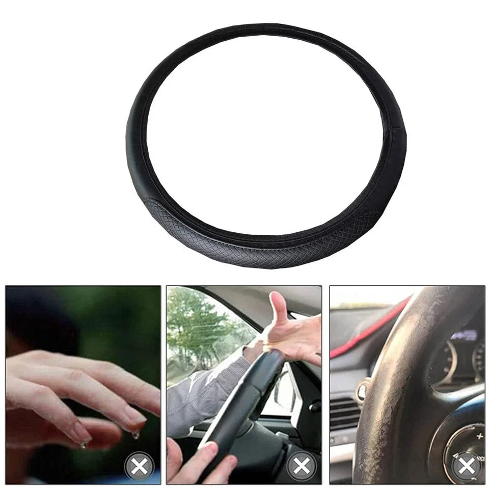 PU Leather Embroidered Steering Wheel Cover Three Dimensional