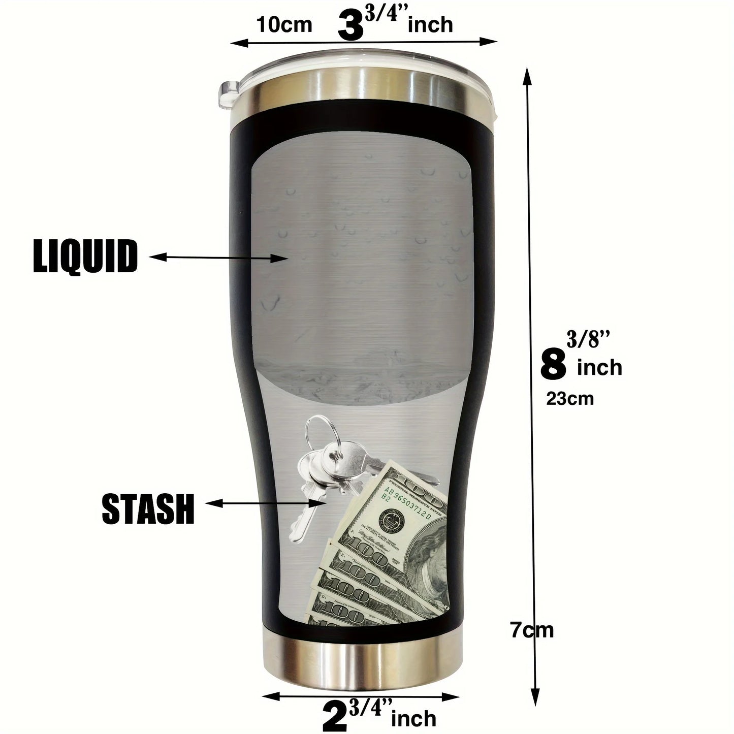 Diversion Safe Coffee Tumbler With Stainless Steel Bottom Compartment