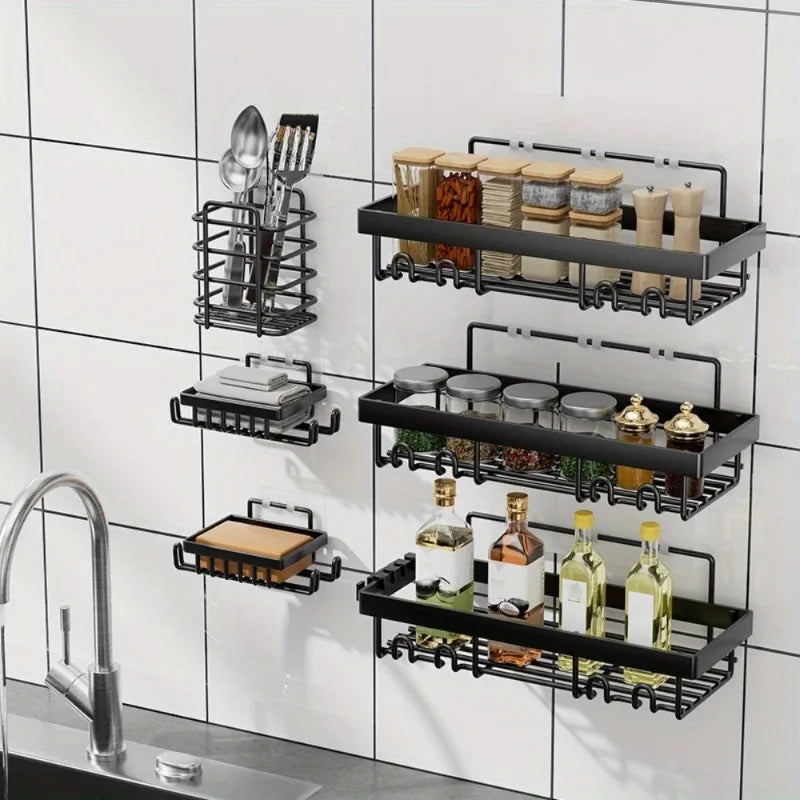 6 Pack Self Adhesive Shower Caddy Rack For Bathroom Organization