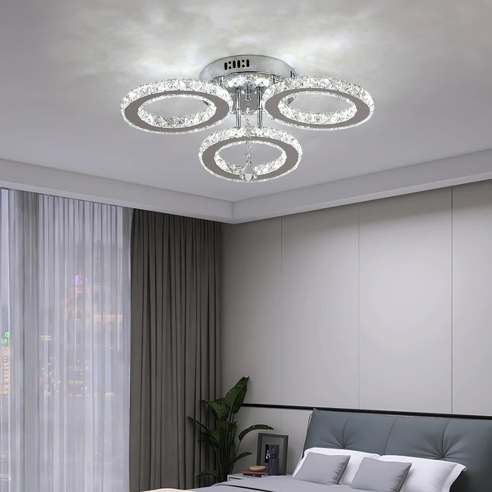 Crystal LED Ceiling Lamp With Remote Control Pendant Chandelier