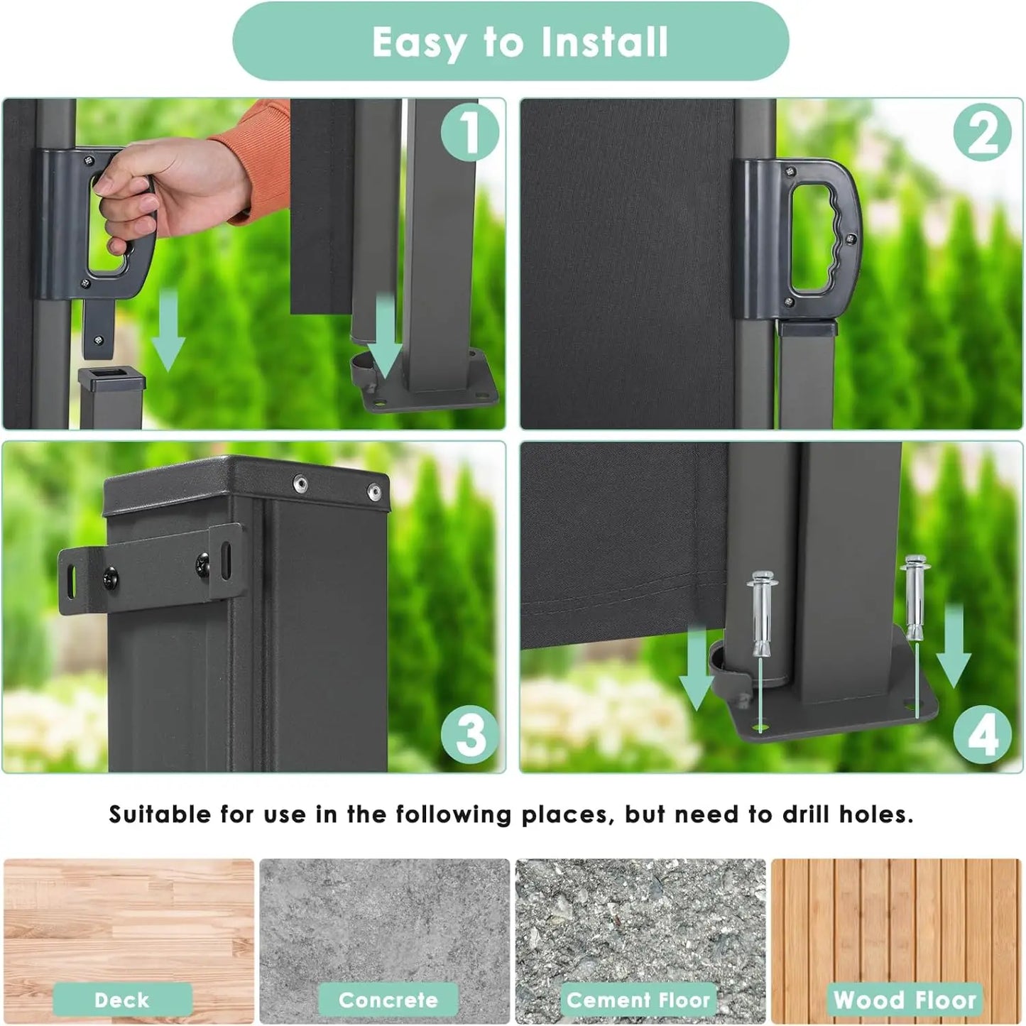 Homfa Side Awning Retractable Privacy Screen For Patio And Garden
