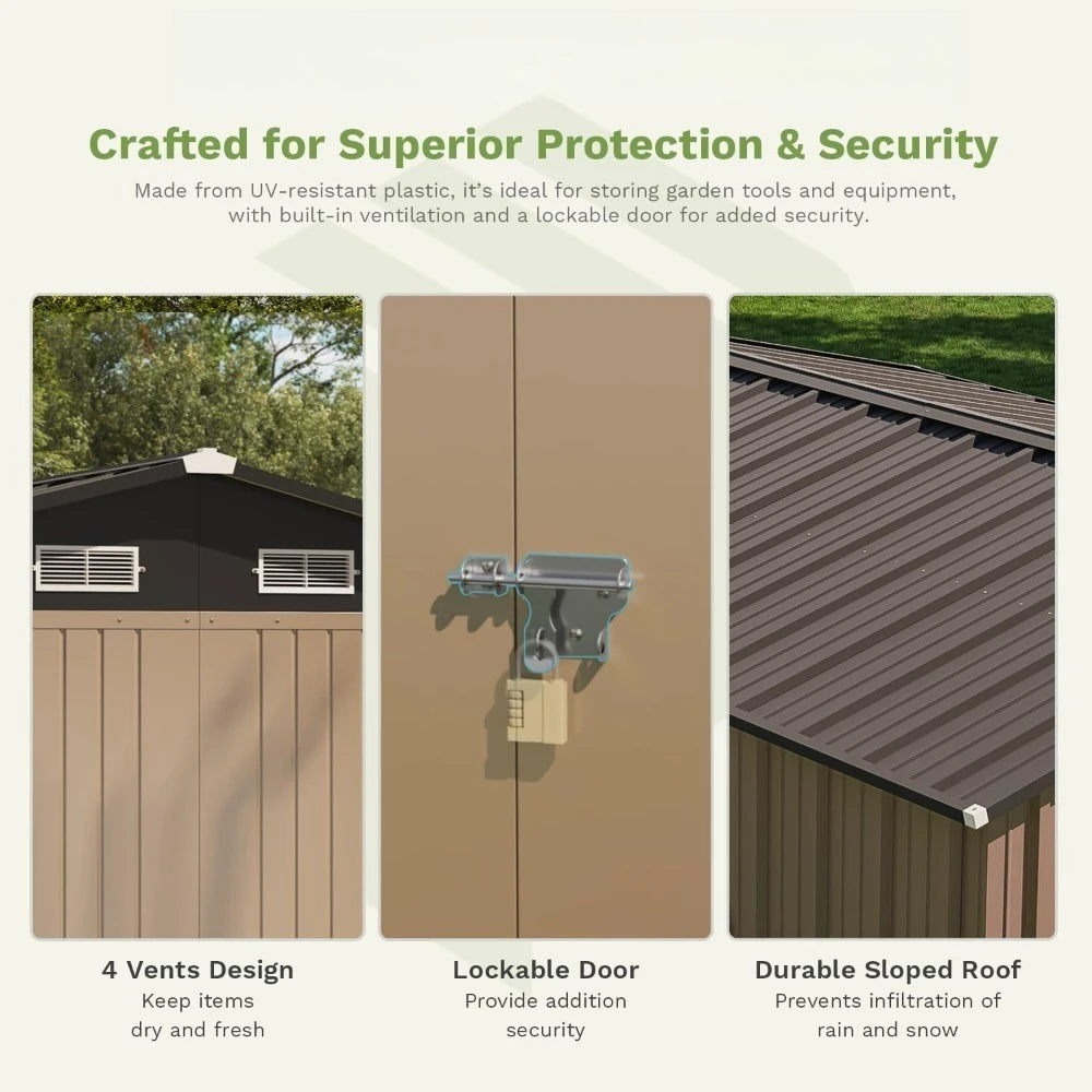 Outdoor Metal Storage Shed With Lockable Door And Sloping Roof