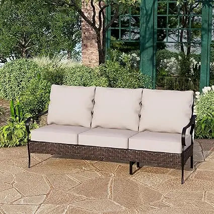 Wicker and Metal Outdoor Patio Couch for Front Porch Relaxation