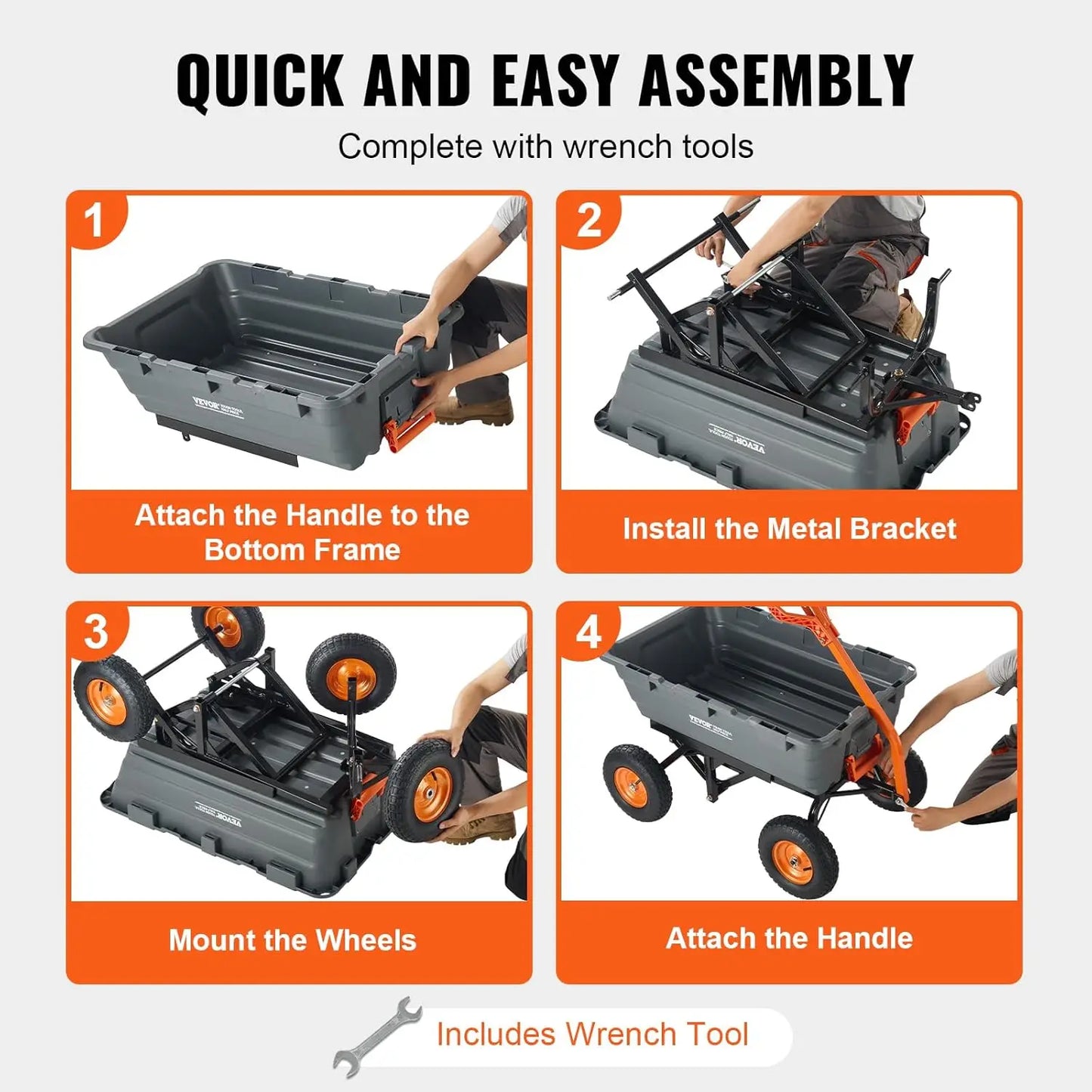 Poly Garden Dump Cart Wheelbarrow Wagon 1500Lb AllTerrain 13In Wheels