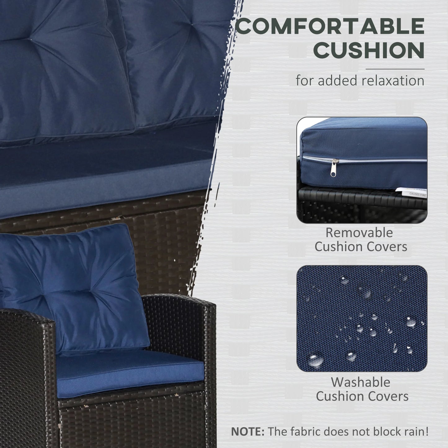 Outdoor Wicker Patio Furniture Set With Tufted Cushions And 2 Tier Coffee Table