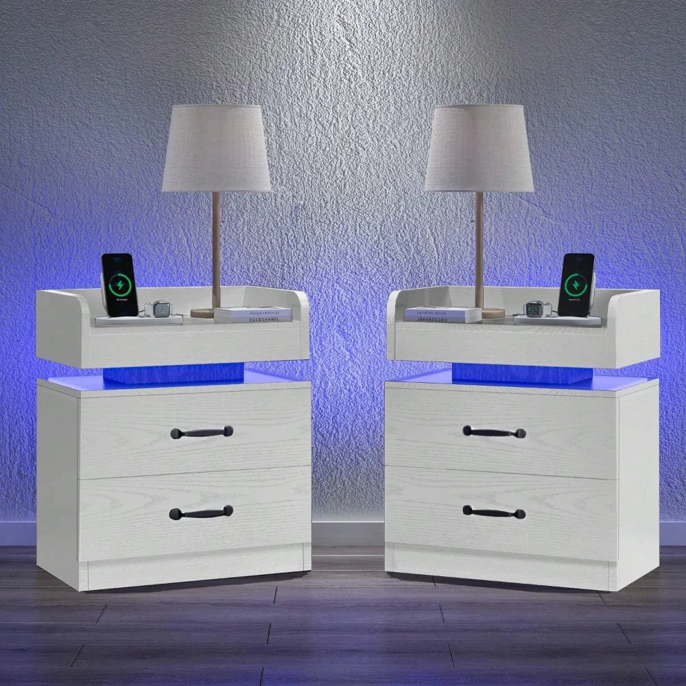 Modern LED Nightstand Set of 2 With USB Charging Station