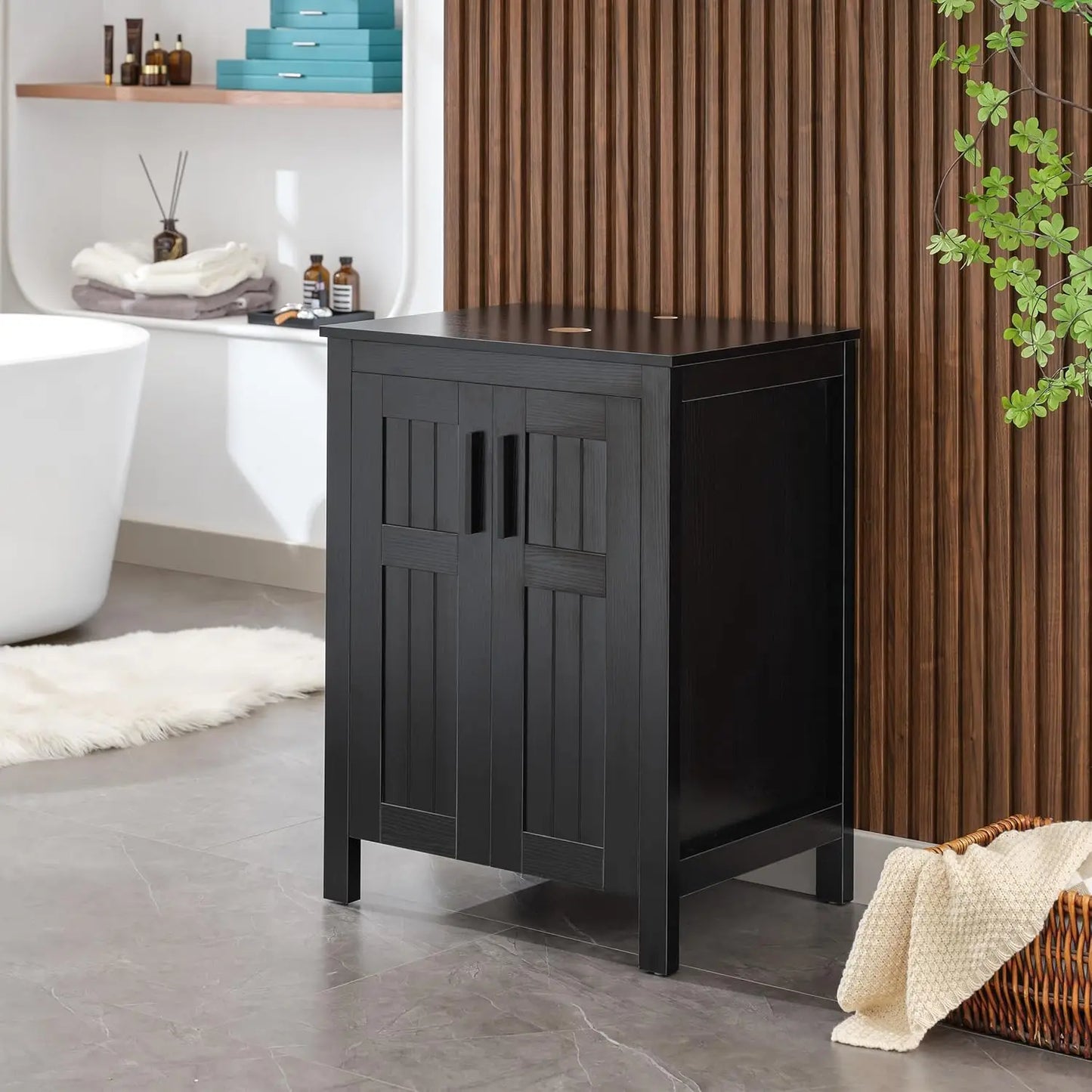 XIAOLANG Modern Grooved Vanity Cabinet With Vessel Sink