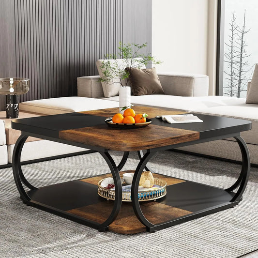 Little Tree Square Coffee Table With Two Tiers Wood Storage
