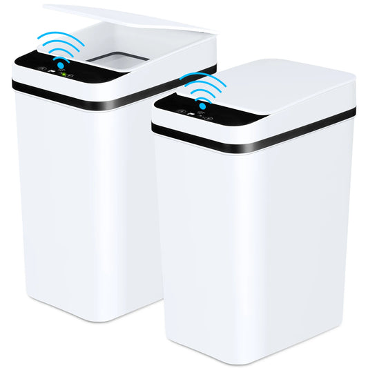 2 Pack 12L Touchless Motion Sensor Trash Cans Slim White