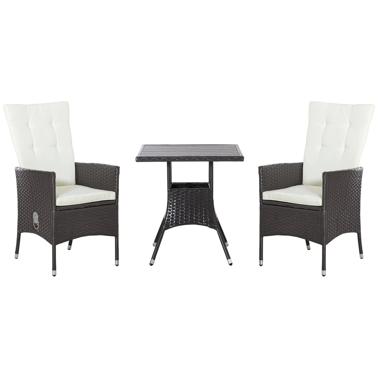 Outdoor 3 Piece Patio Reclining Chair Set Rattan Wicker With Table