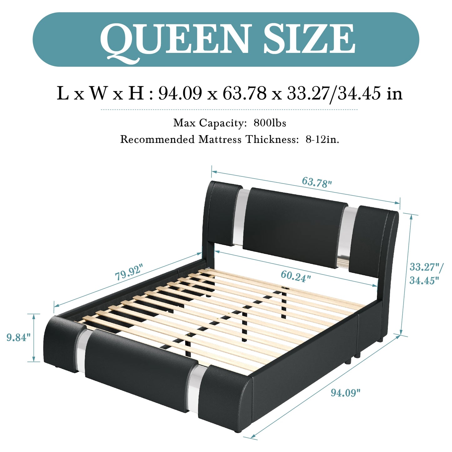 HOOMIC Modern Faux Leather Platform Bed Frame With Height-Adjustable Headboard