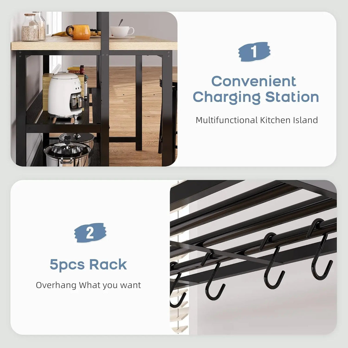 HiMISS Kitchen Island Bakers Rack And Microwave Storage Stand