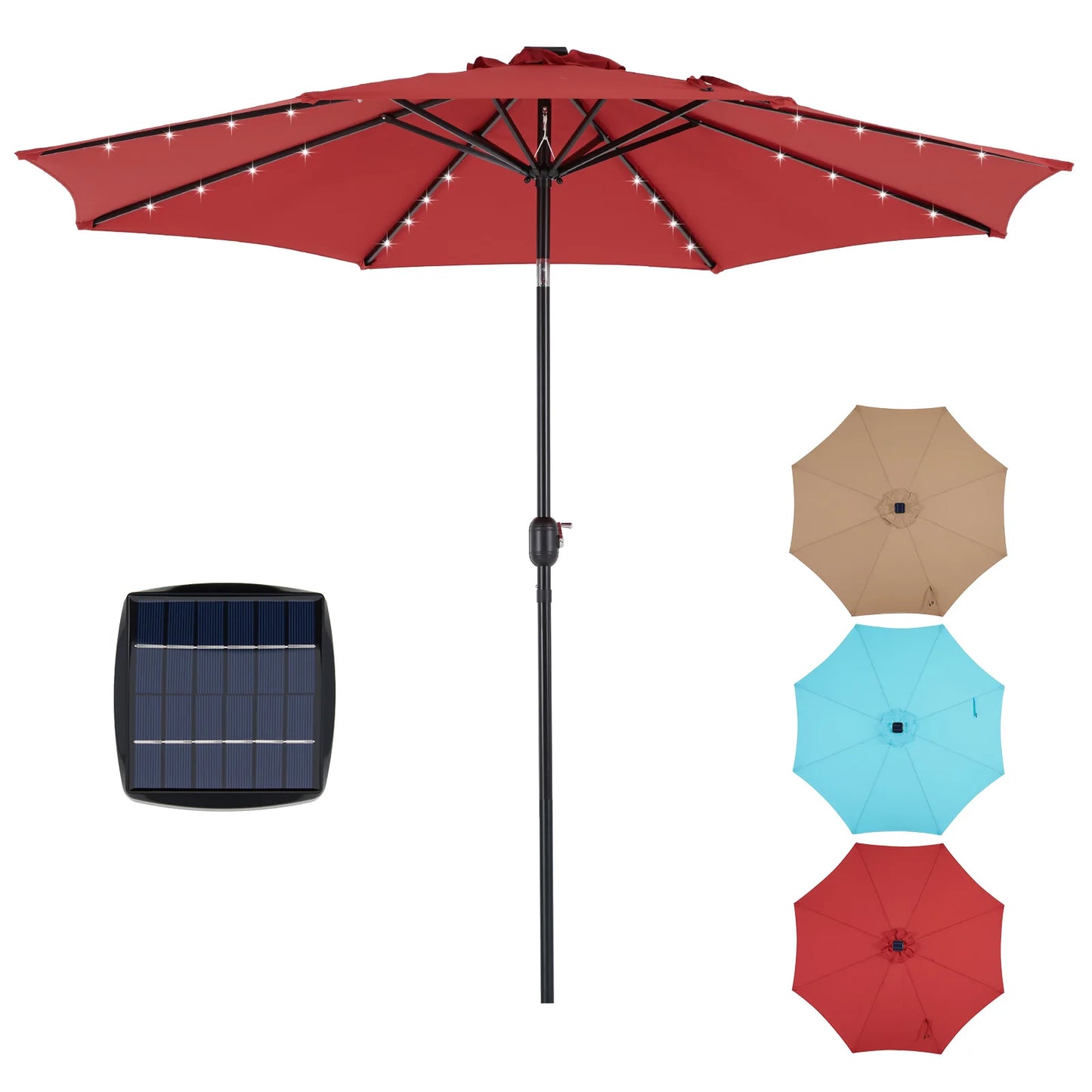 JHK Solar Patio Umbrella With 32 LED Lights Outdoor Shade
